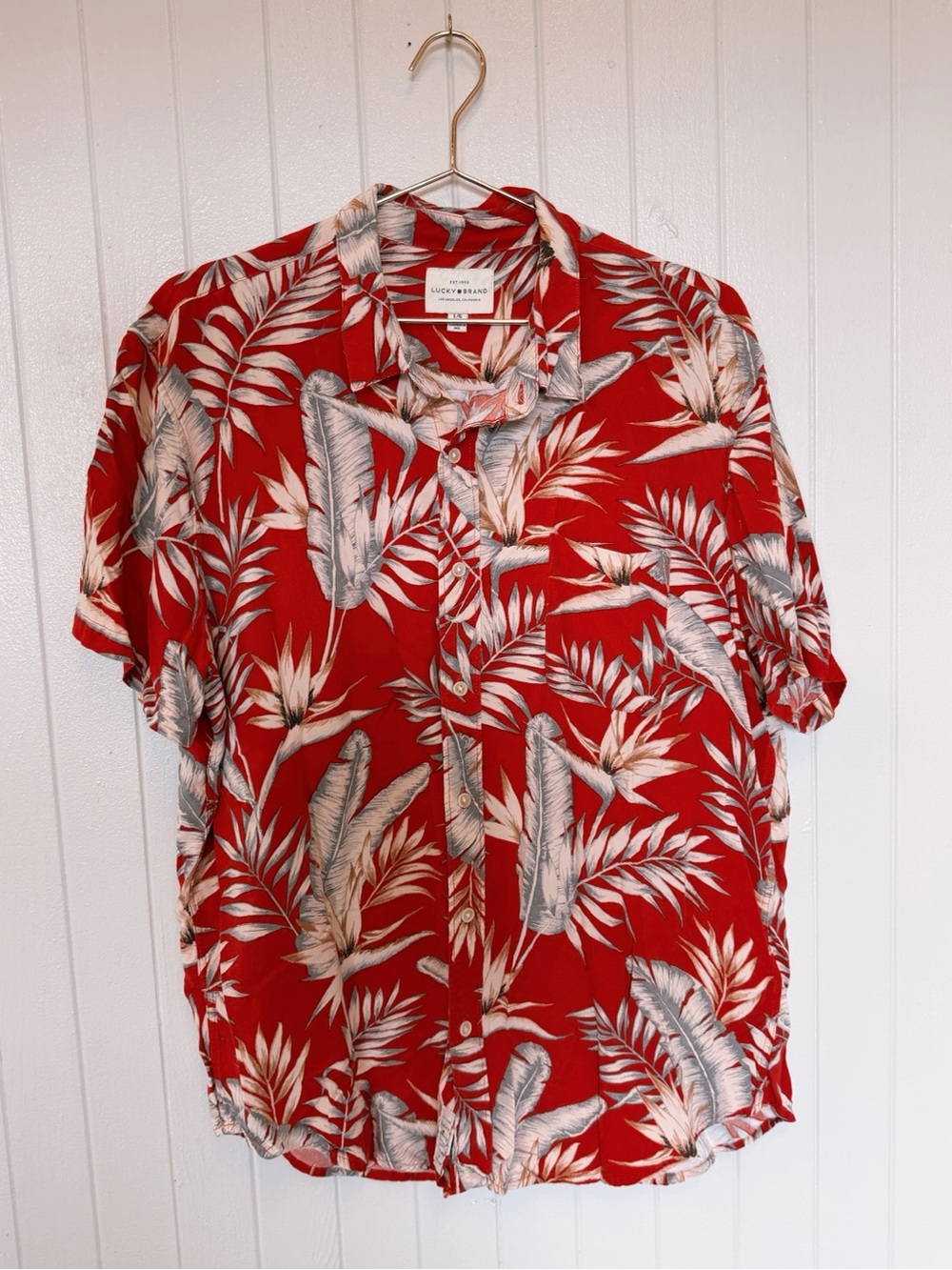 Lucky Brand Red Tropical Short Sleeve Button-Up Shirt